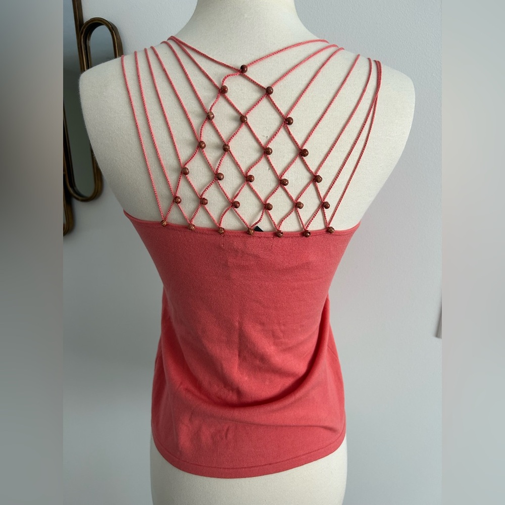 NWT New York & Company Co Tank Top Pink Salmon Coral Shirt Beads Straps Small